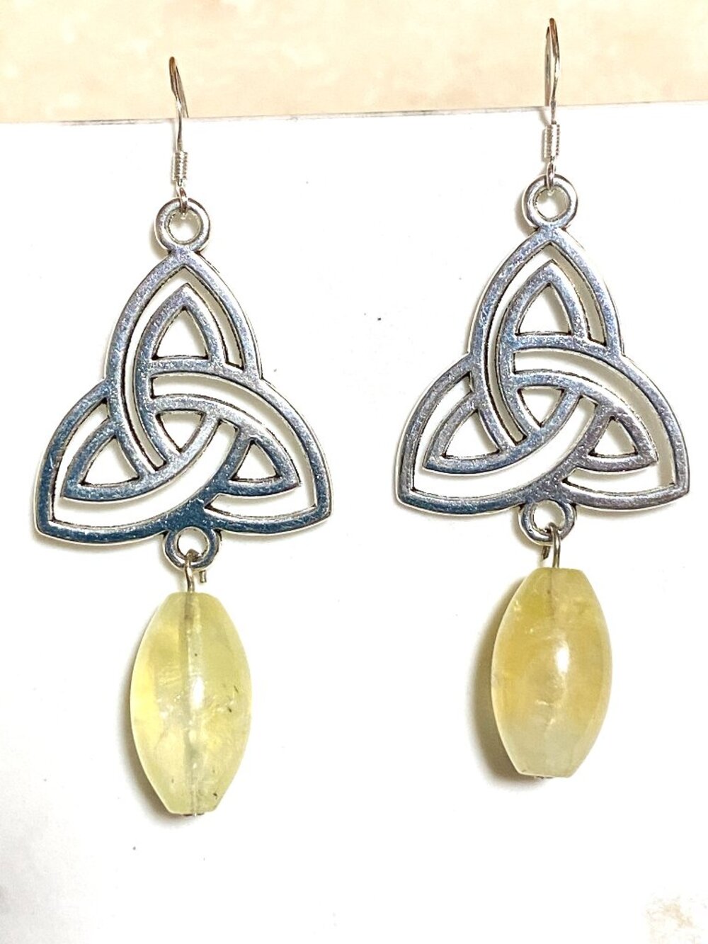 2/$20,Yellow Green Prehnite Triqueta Dangle Earrings, Gemstone & 925 Silver Hook
